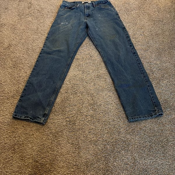 Wrangler Authentics Men's Distressed Relaxed Fit Jeans Size 32x34 Blue Denim