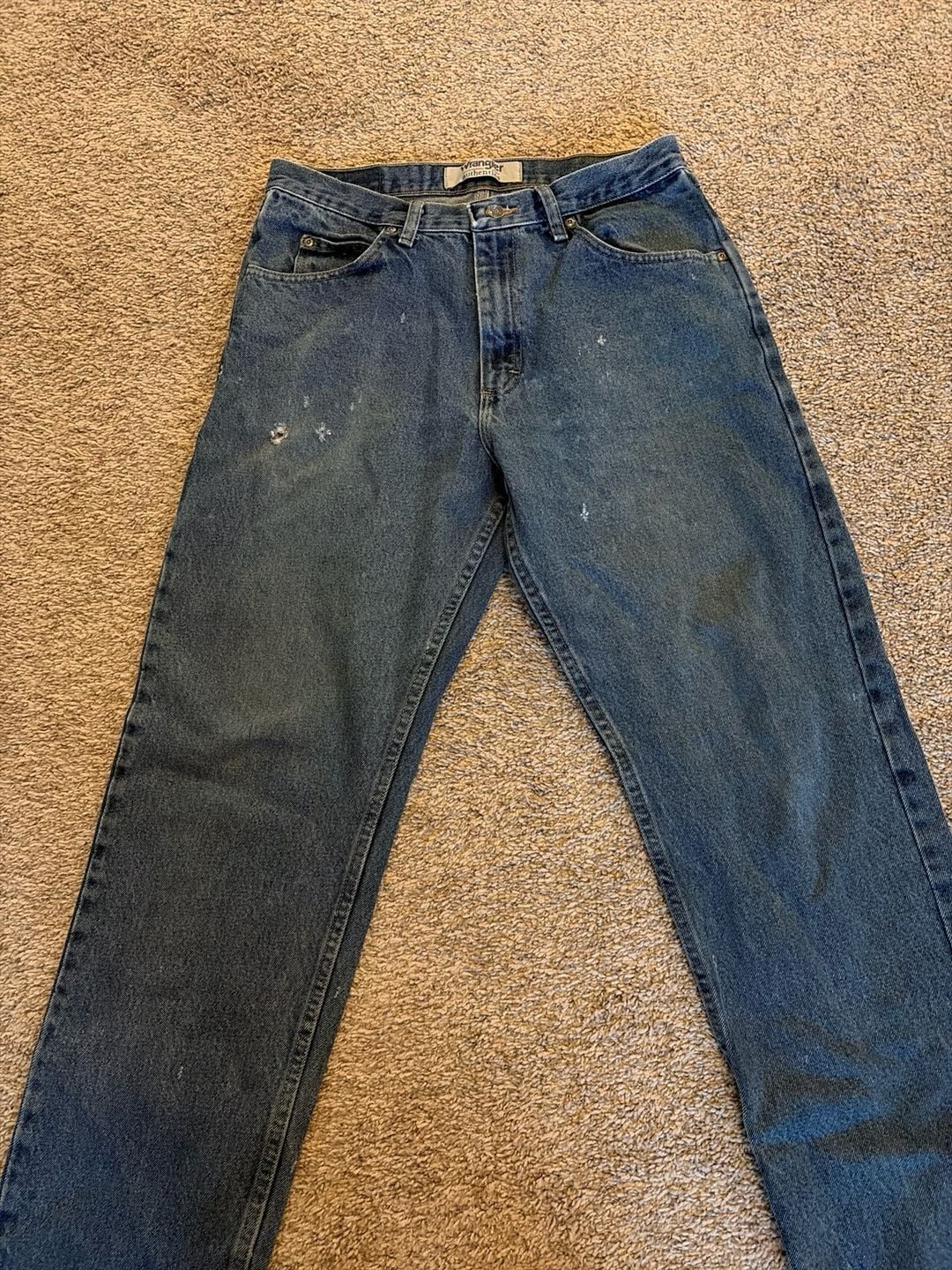 Wrangler Authentics Men's Distressed Relaxed Fit Jeans Size 32x34 Blue Denim 3