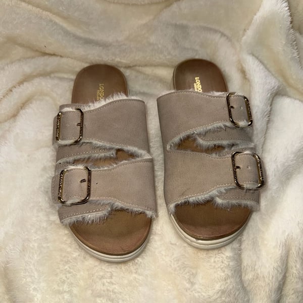 London Fog Lorraine Women's Faux-Fur Slide Sandals,
