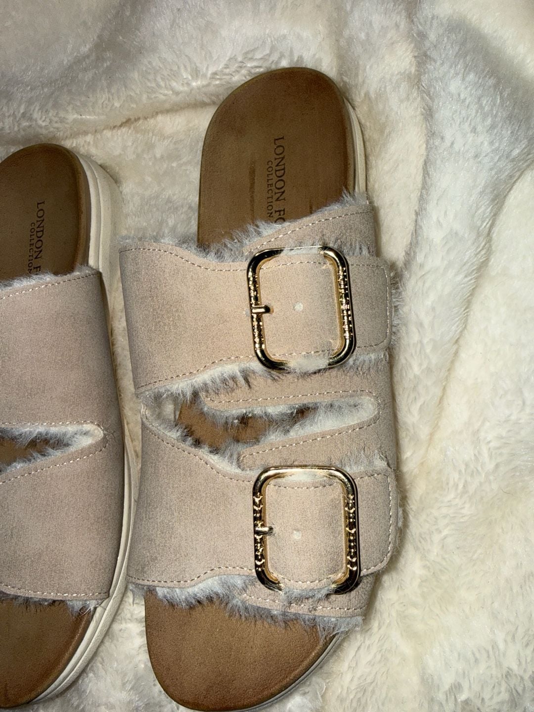 London Fog Lorraine Women's Faux-Fur Slide Sandals, 4
