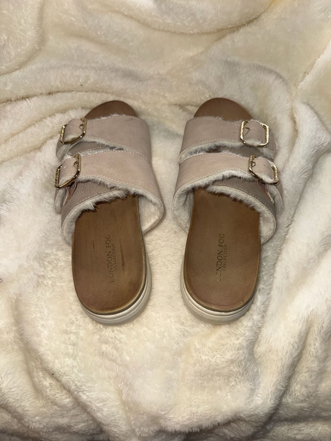 London Fog Lorraine Women's Faux-Fur Slide Sandals, 6