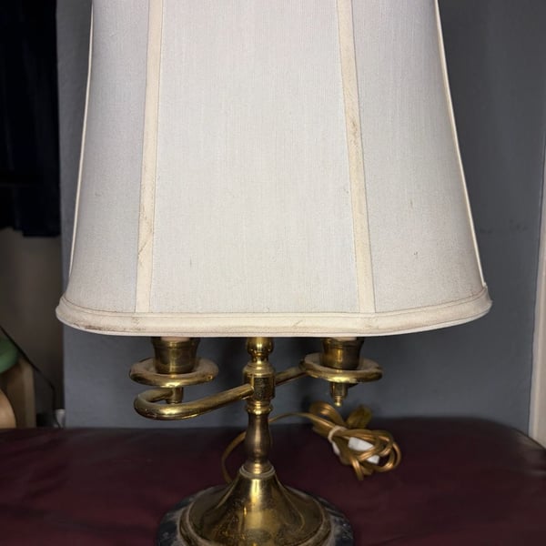 Vintage Brass 2-Light Candelabra Bouillotte Style Lamp with Marble Base