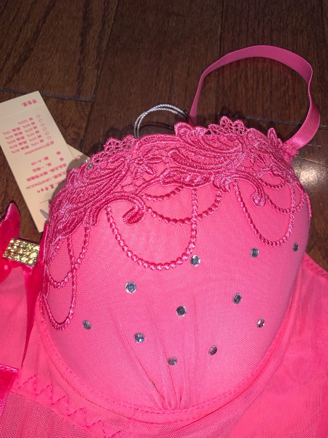 Y2K Hot Pink Babydoll Lingerie Rhinestone Lace Bust Sheer Mesh Nightie
4