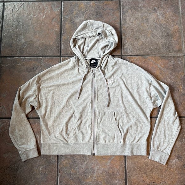 Nike Sportswear Cropped Gym Women's Full-Zip Hoodie Heather Grey Size Large