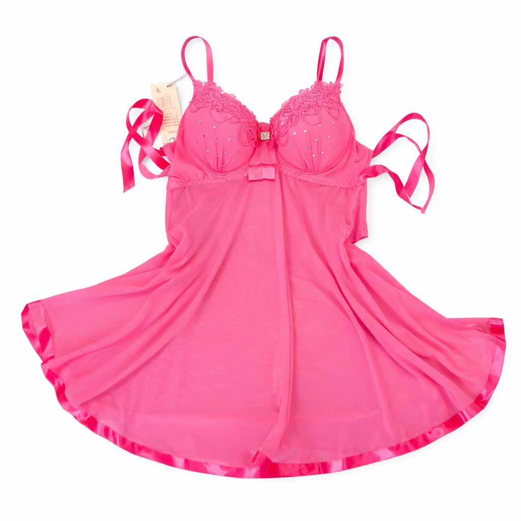 Y2K Hot Pink Babydoll Lingerie Rhinestone Lace Bust Sheer Mesh Nightie
1