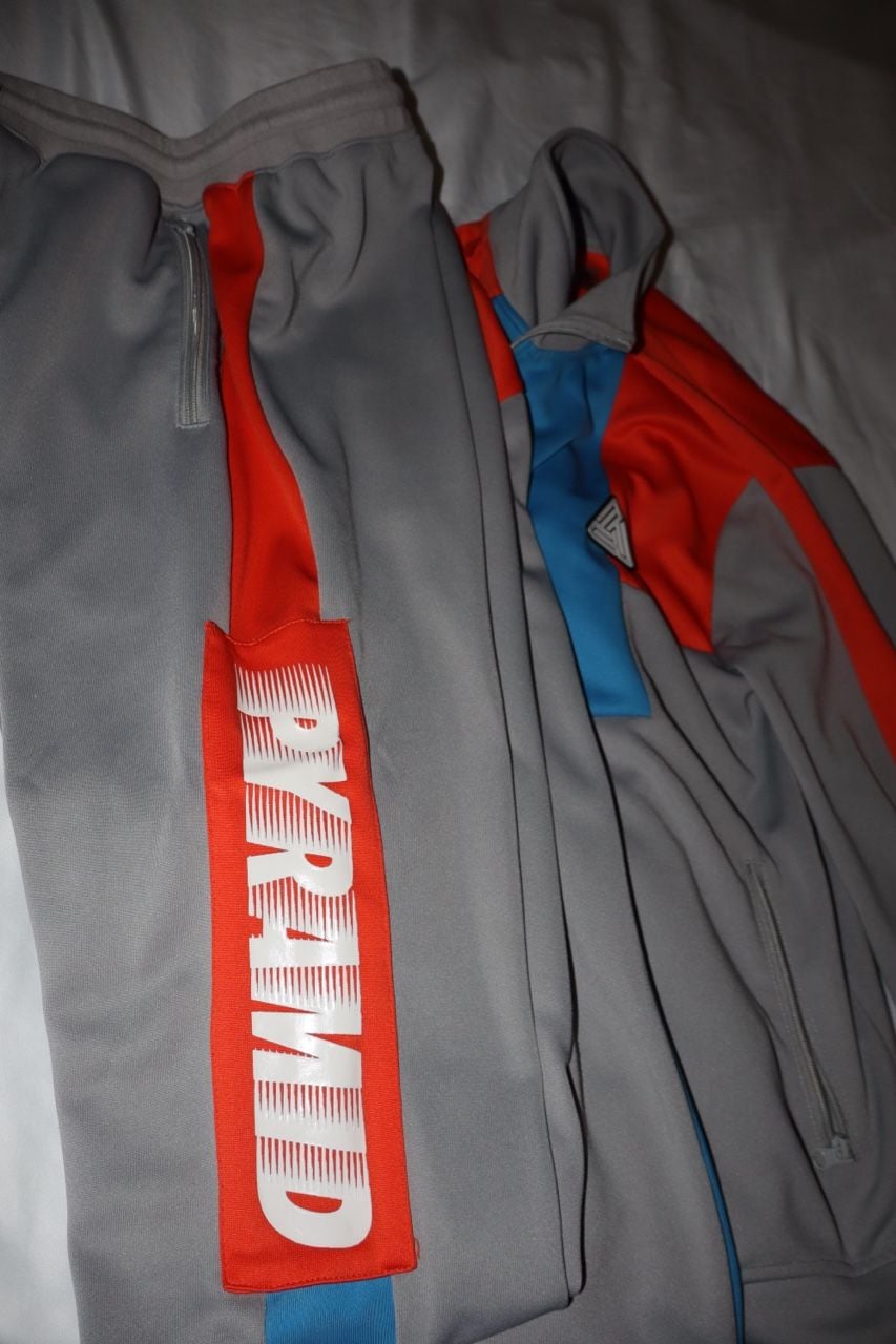 Black Pyramid Men's Grey, Red and Blue Athletic Tracksuit Set 1