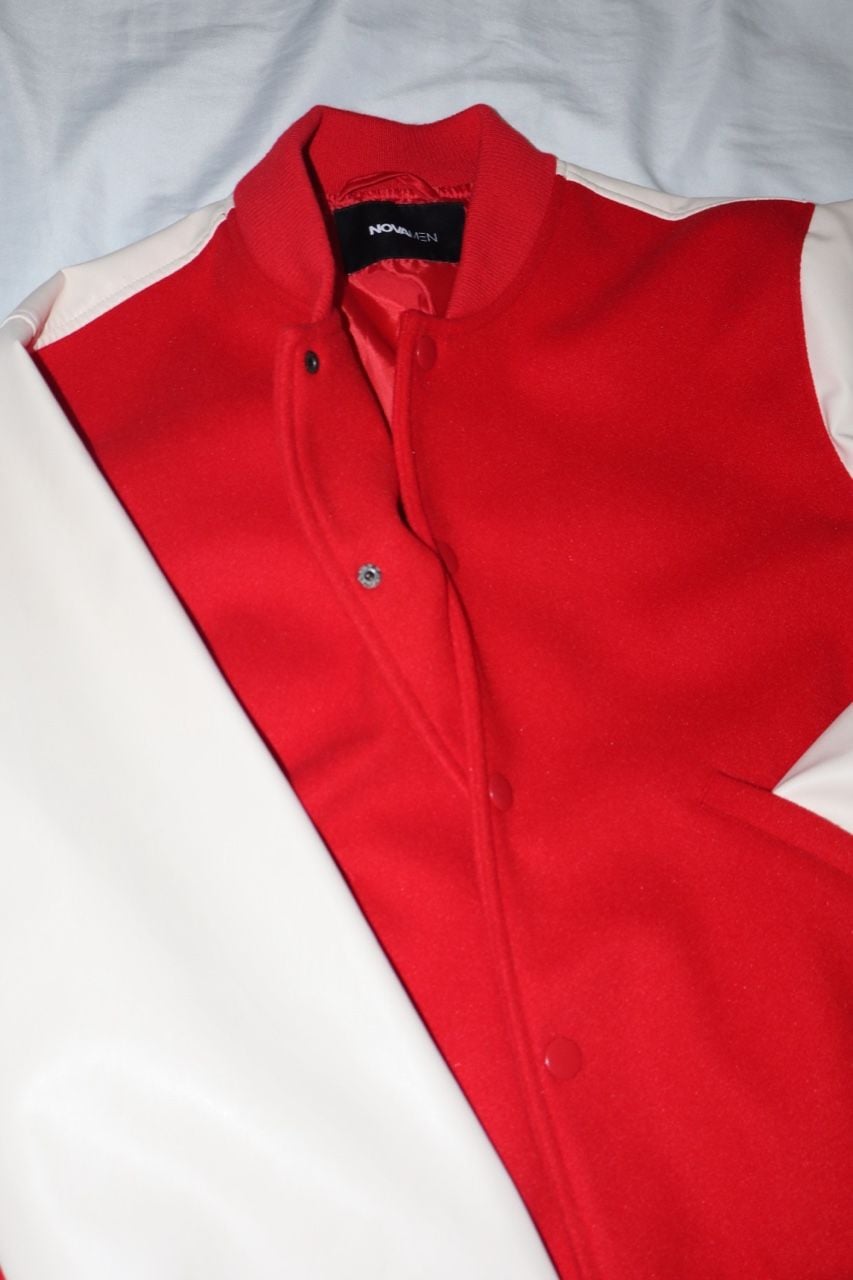 Fashion Nova Men's Varsity Jacket - Red & White Letterman Style 1