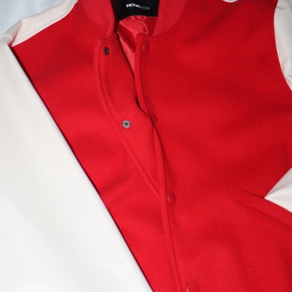 Fashion Nova Men's Varsity Jacket - Red & White Letterman Style