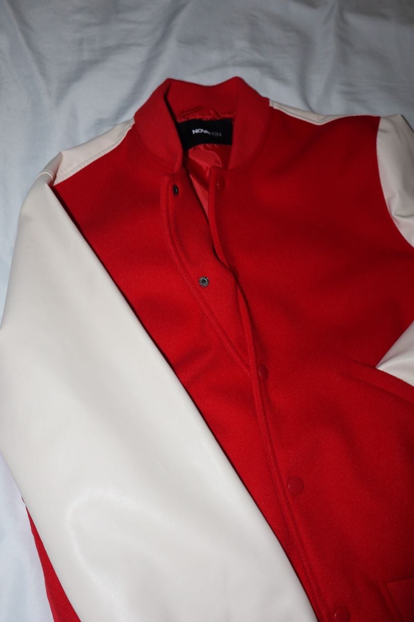 Fashion Nova Men's Varsity Jacket - Red & White Letterman Style 2