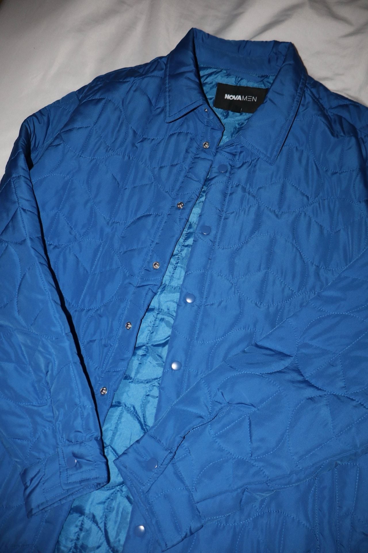 NovaMen Peace Sign Quilted Nylon Shirt Jacket Blue 1