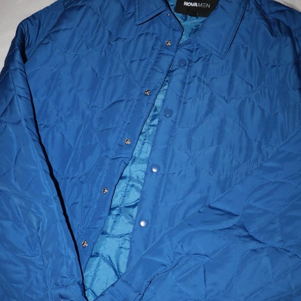 NovaMen Peace Sign Quilted Nylon Shirt Jacket Blue