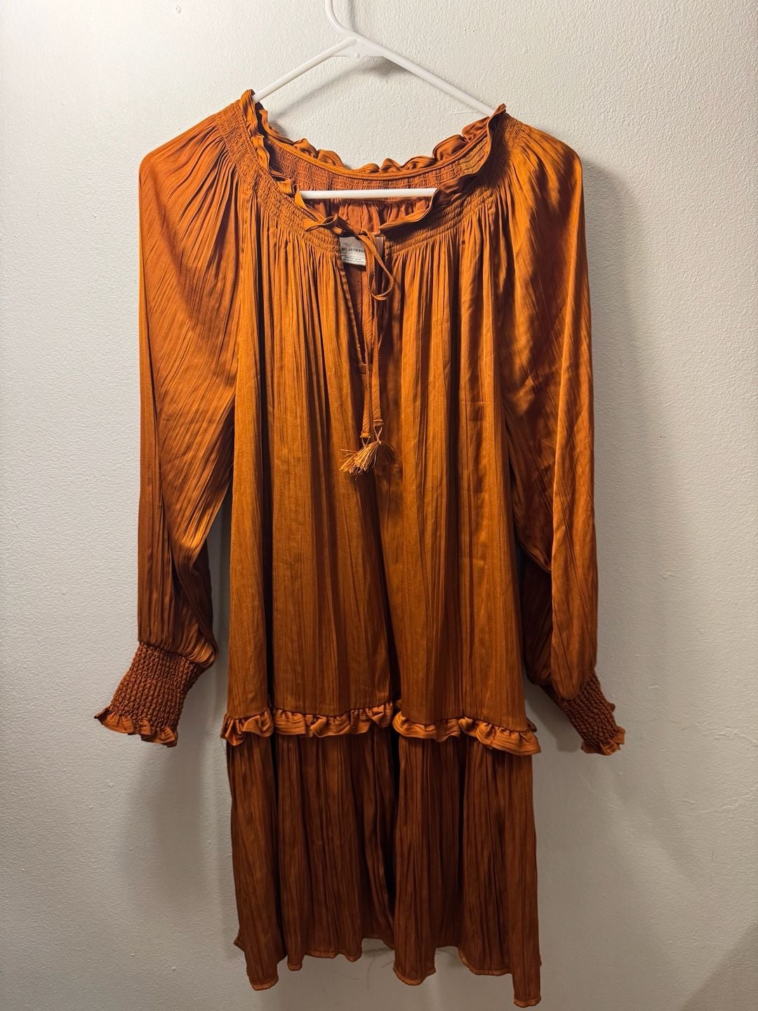 by Anthropologie Giulia Tunic Dress Burnt Orange Rust Pleated Mini S 3