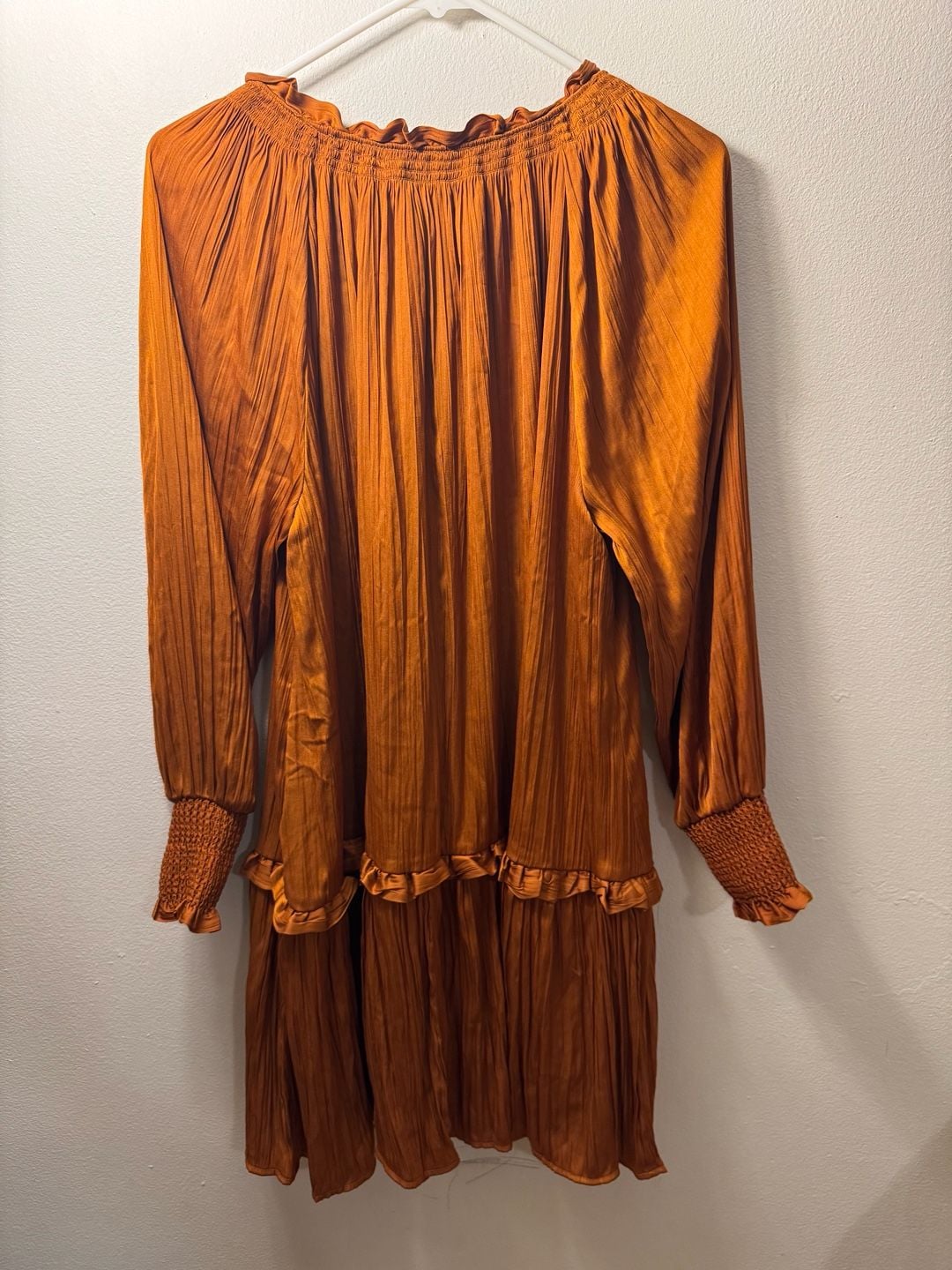 by Anthropologie Giulia Tunic Dress Burnt Orange Rust Pleated Mini S 4