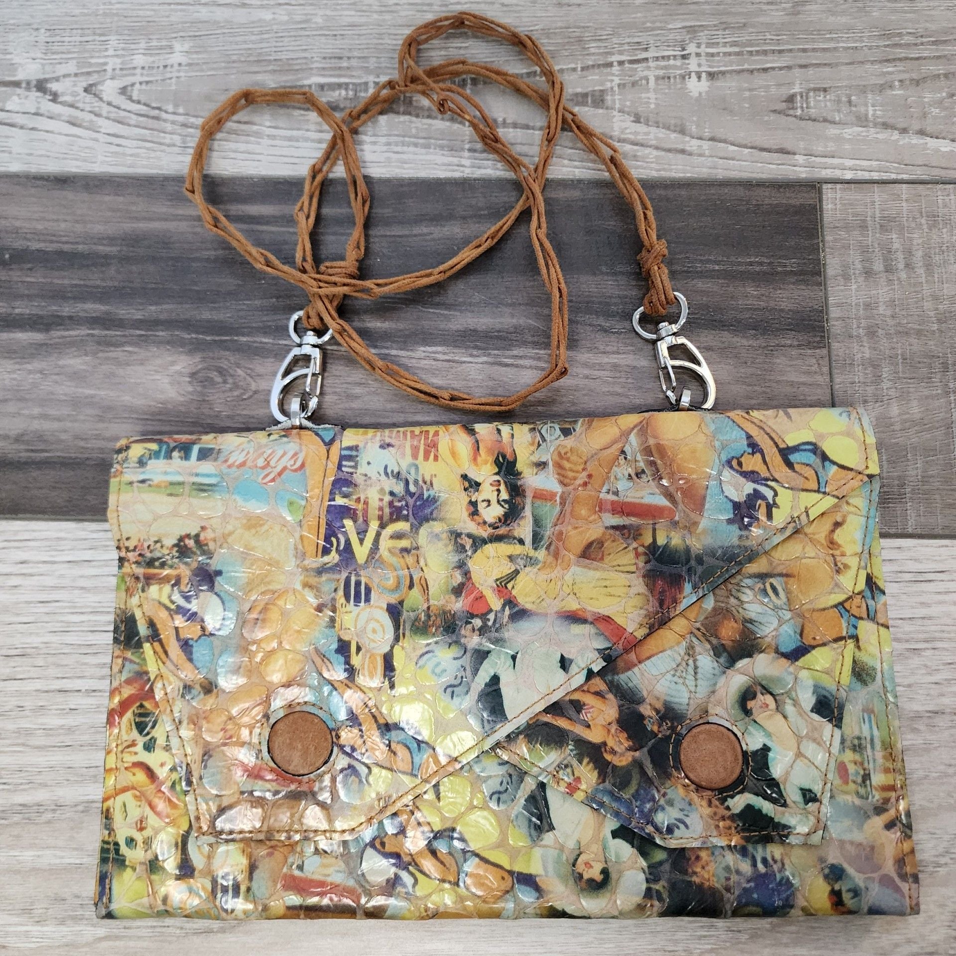 Esther Boken Vintage Embossed 'Bathing Beauty' Printed Leather Crossbody Bag 3