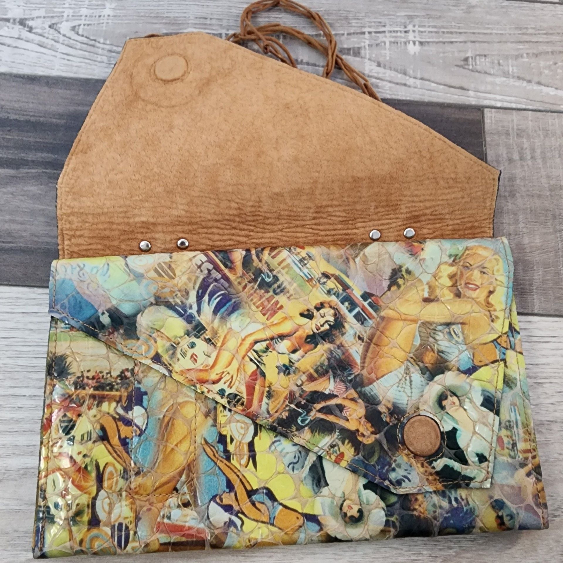 Esther Boken Vintage Embossed 'Bathing Beauty' Printed Leather Crossbody Bag 5