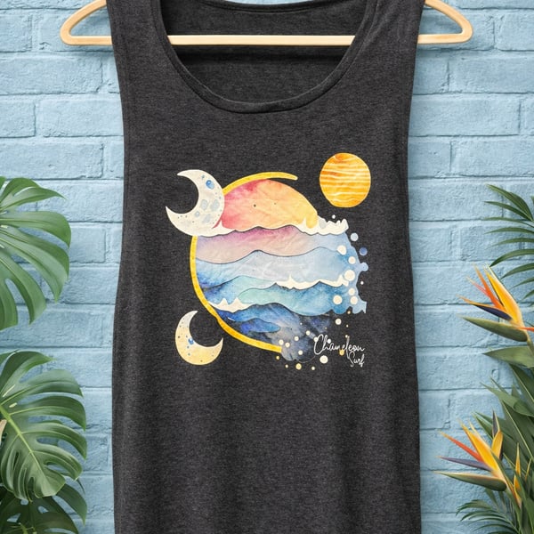 Chameleon Surf Celestial Circle Moon Wave Muscle Tank
