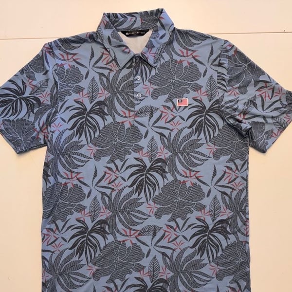 TravisMathew Red Letter Day Floral Leaf Print Performance Polo