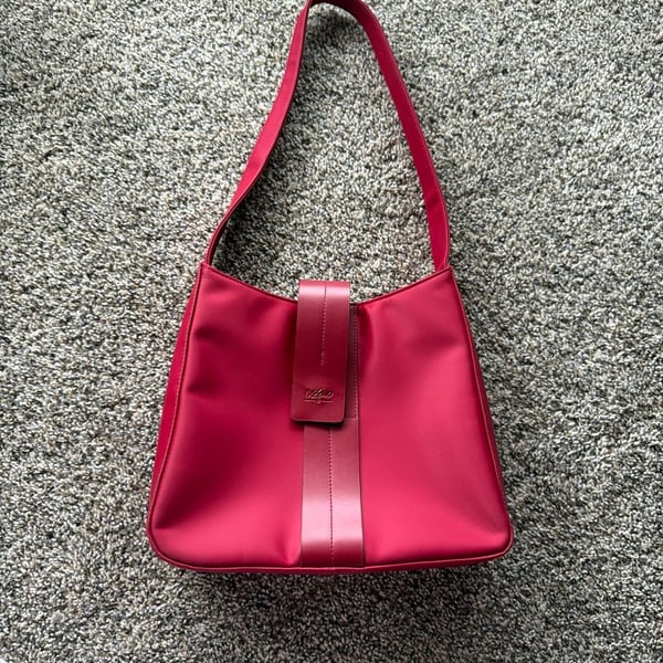 Vintage Mossimo Red Nylon Mini Shoulder Bag with Faux Leather Strap Detail