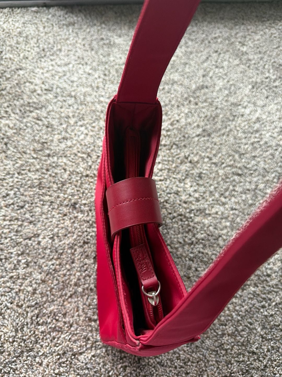 Vintage Mossimo Red Nylon Mini Shoulder Bag with Faux Leather Strap Detail 4