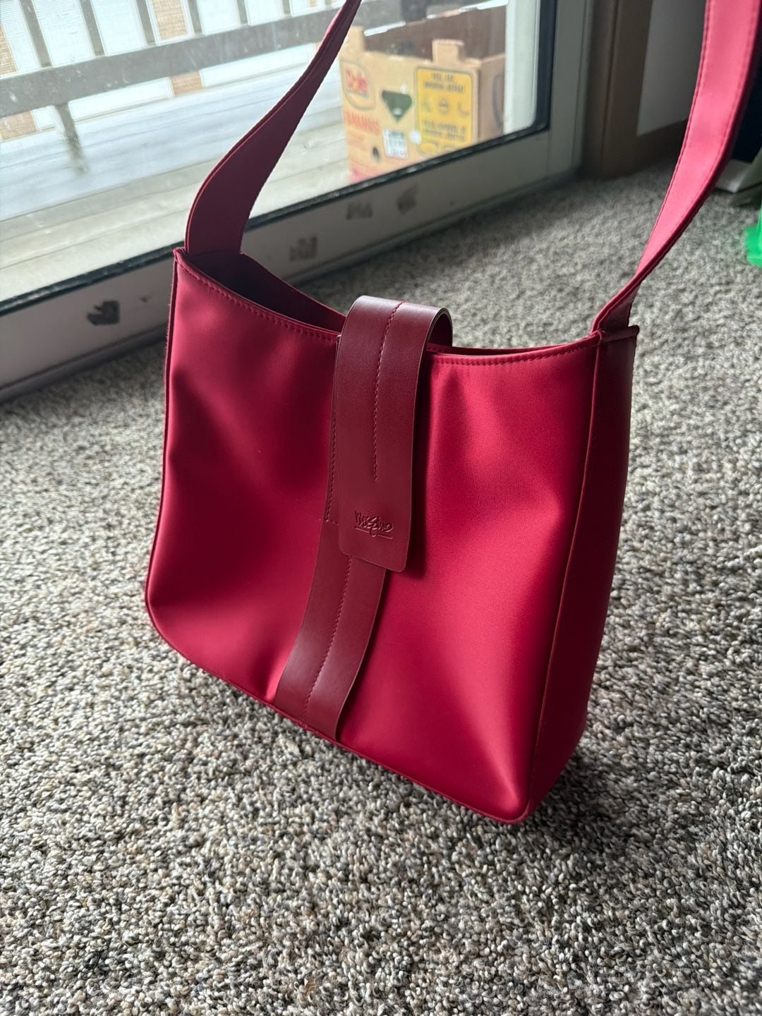 Vintage Mossimo Red Nylon Mini Shoulder Bag with Faux Leather Strap Detail 5