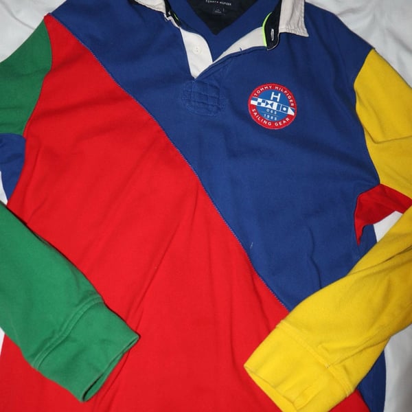 TOMMY HILFIGER multicolored Long Sleeve Rugby Shirt - Mens sz Medium