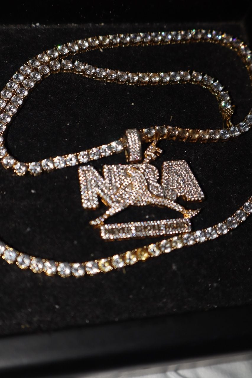 Iced Out Gold Tone Never Broke Again NBA Pendant with Tennis Chain 1