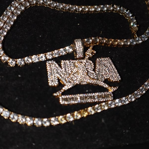 Iced Out Gold Tone Never Broke Again NBA Pendant with Tennis Chain