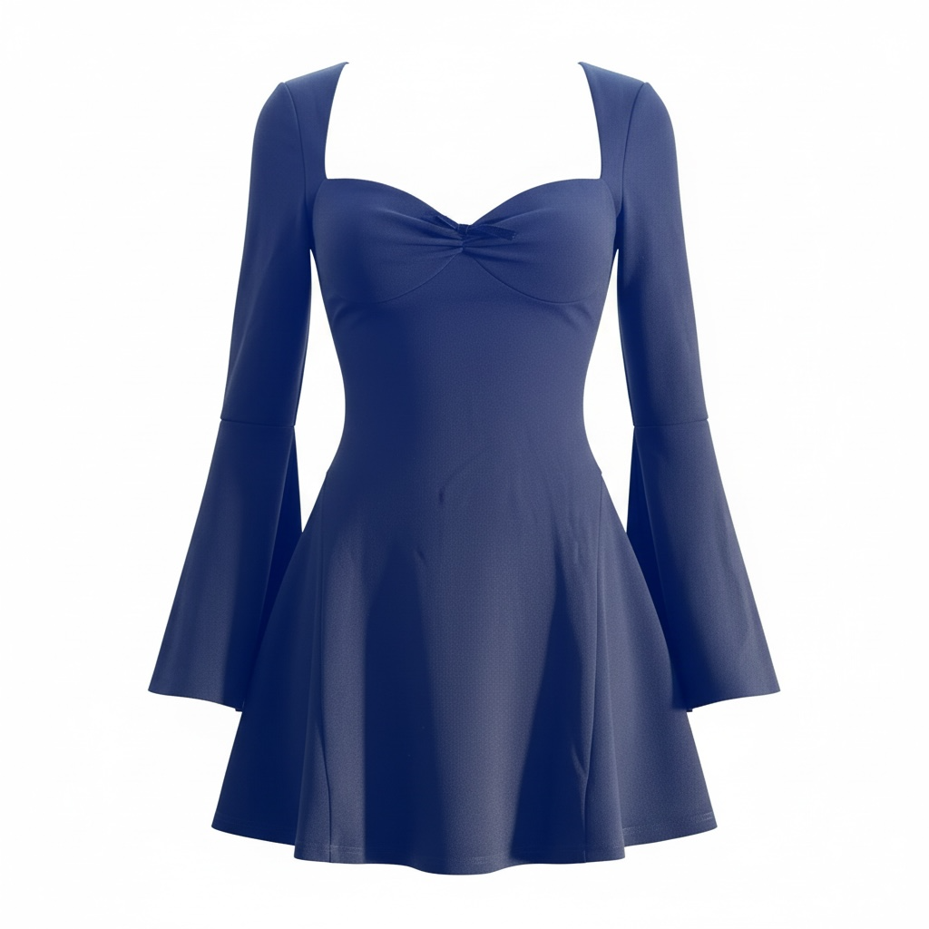 SHESEEWORLD Blue Sweetheart Neckline Flared Sleeve A-Line Mini Dress 2
