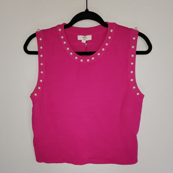 Entro Fuchsia Pearl Trim Sleeveless Knit Sweater Tank Top