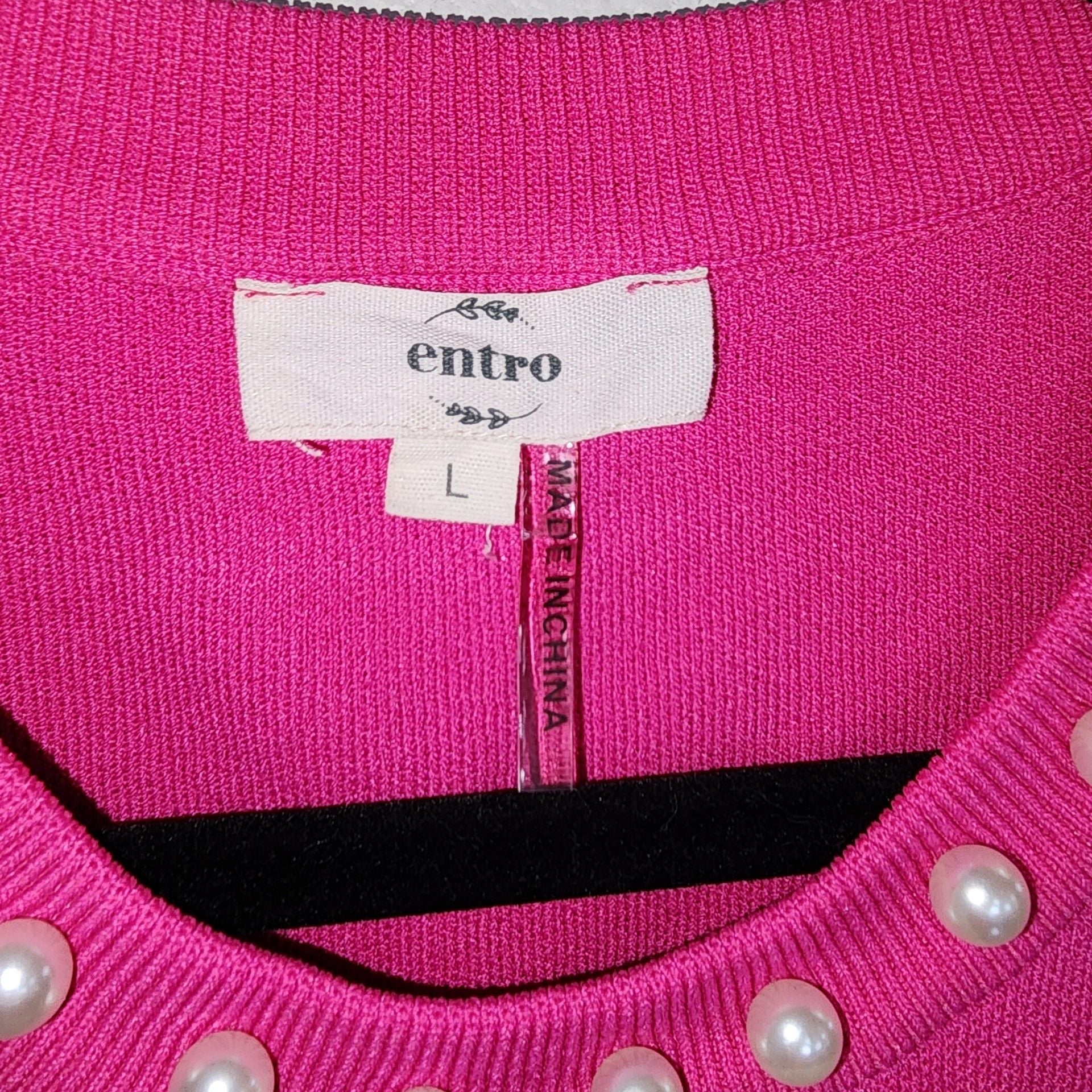 Entro Fuchsia Pearl Trim Sleeveless Knit Sweater Tank Top 4