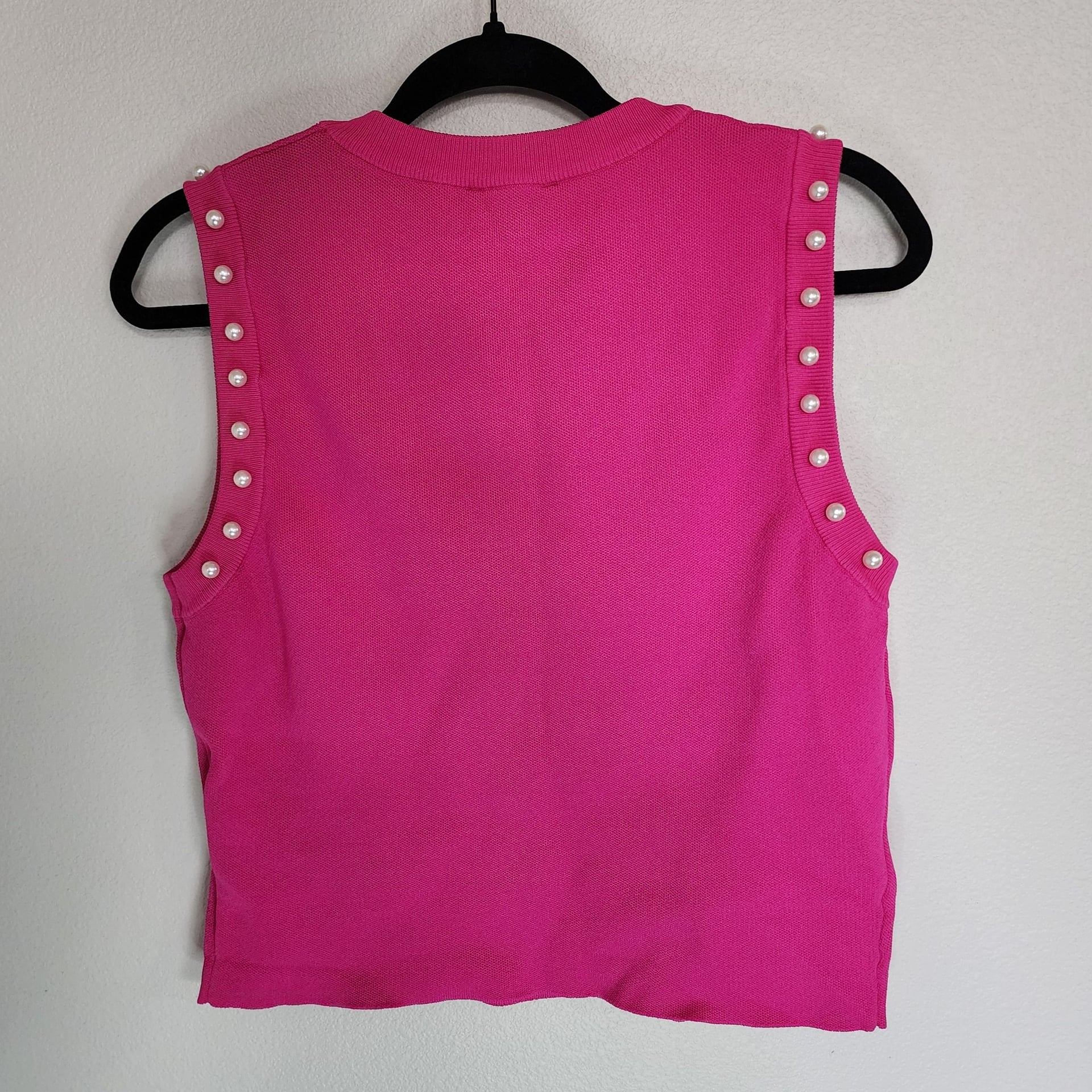 Entro Fuchsia Pearl Trim Sleeveless Knit Sweater Tank Top 7