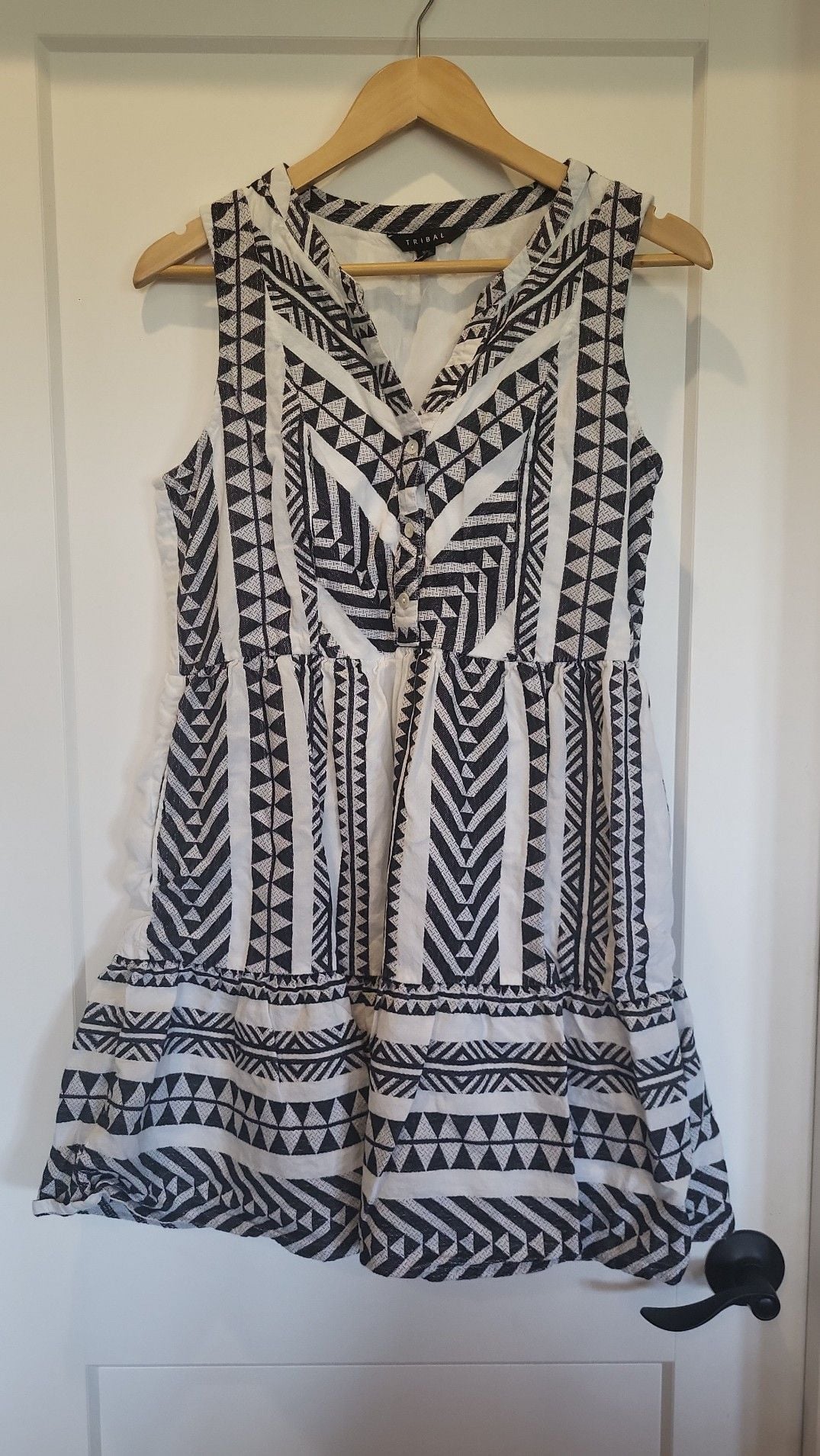 Tribal Western Geometric Geo-Print Sleeveless Tiered Mini Dress, M 2