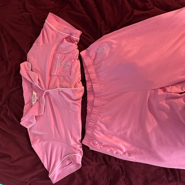 Juicy Couture Women's 2-Piece Pink Sleepwear Set with Rhinestone Logo Size M
