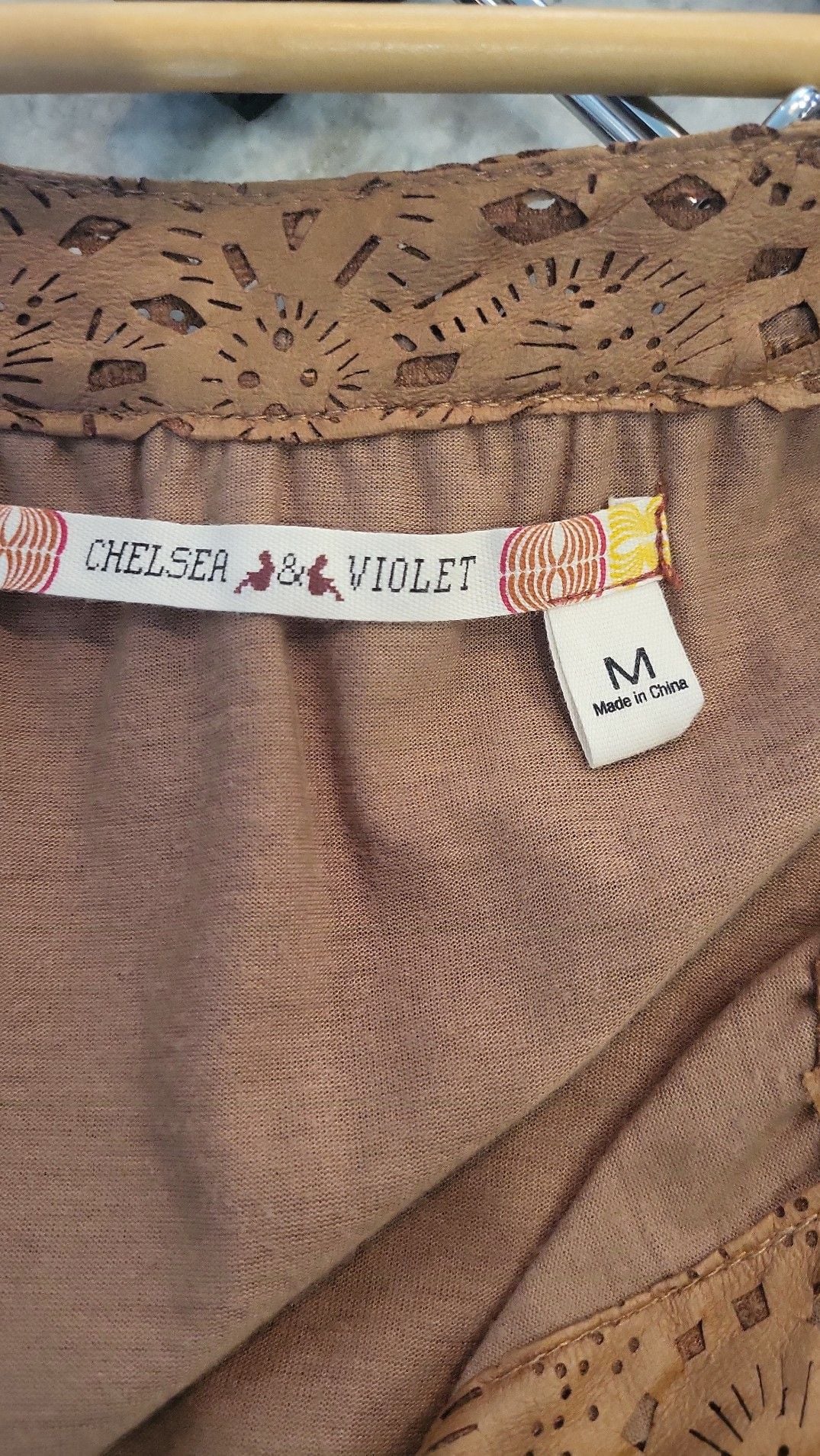 Chelsea & Violet Camel Faux Leather Laser Cutout Mini Dress with Braided Belt, M 4