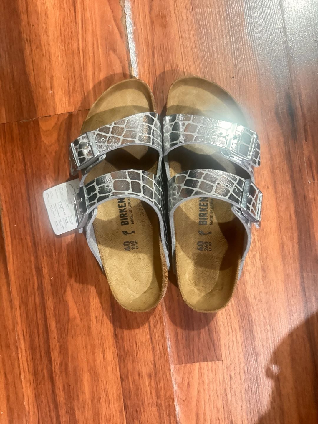 Birkenstock Arizona Gator Gleam Silver Metallic Sandals Size 40 2