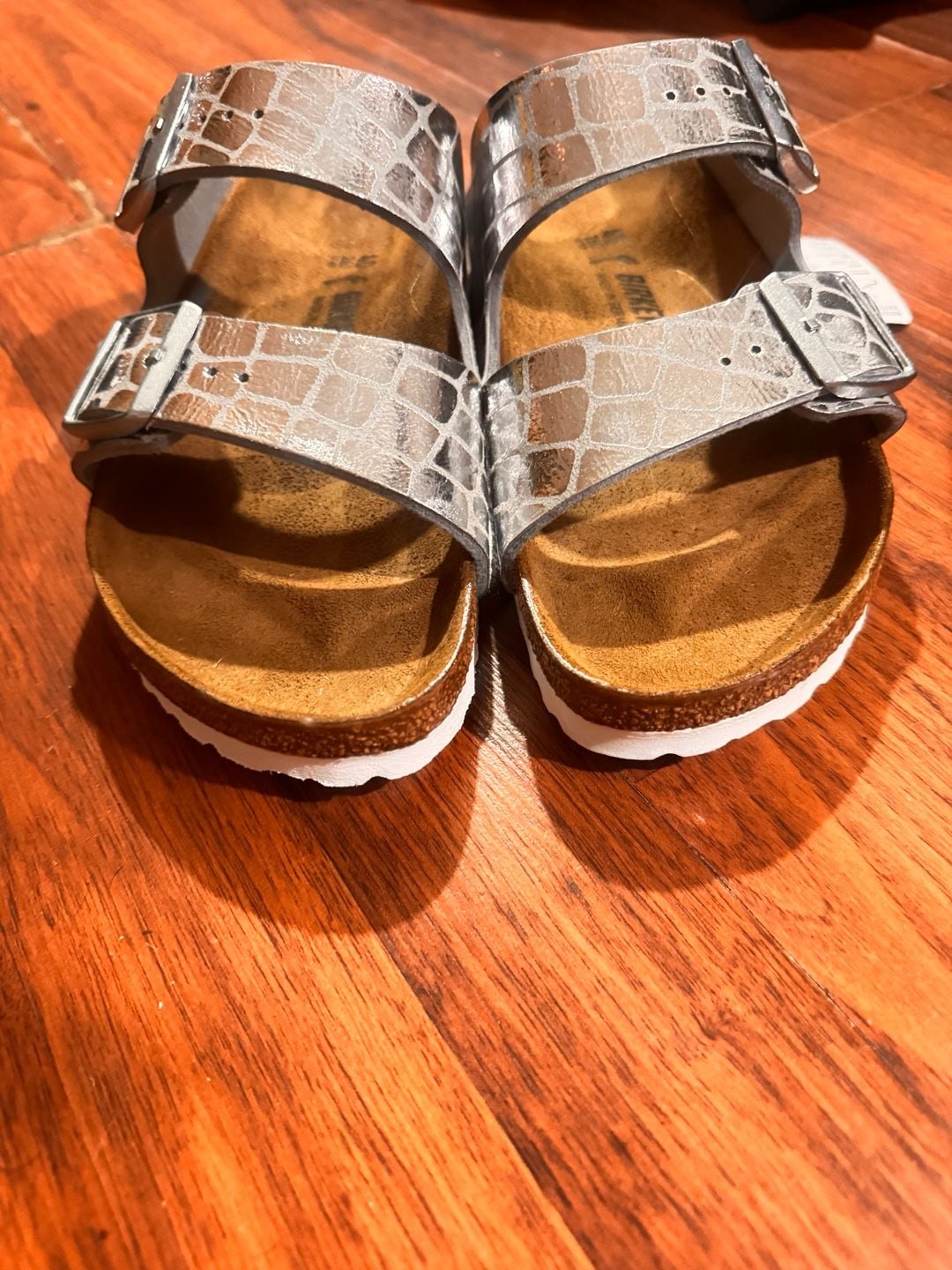 Birkenstock Arizona Gator Gleam Silver Metallic Sandals Size 40 4