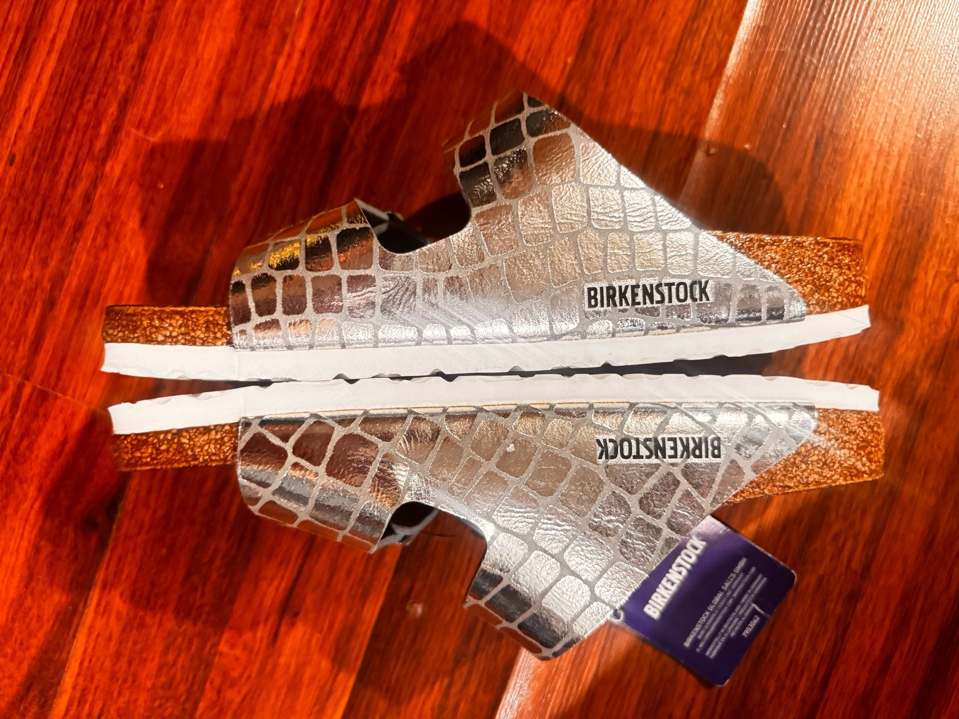 Birkenstock Arizona Gator Gleam Silver Metallic Sandals Size 40 6