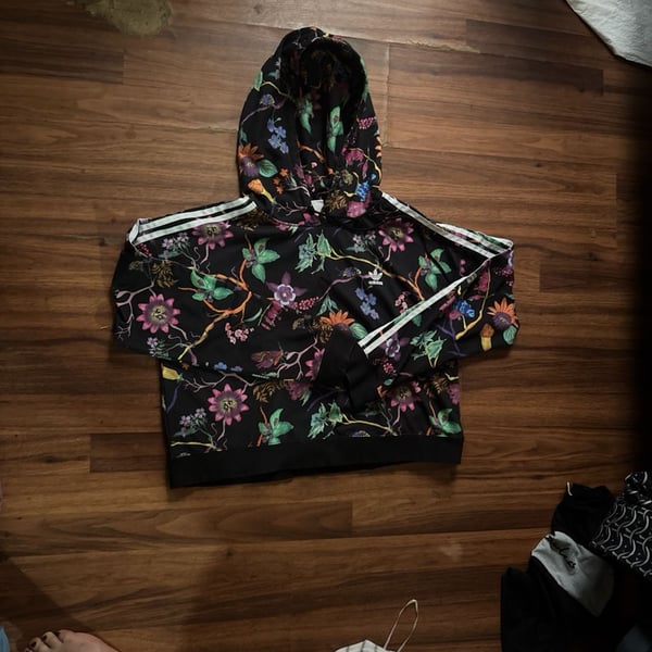 Adidas Poisonous Garden Floral Cropped Hoodie Logo 3 Stripes Womens
