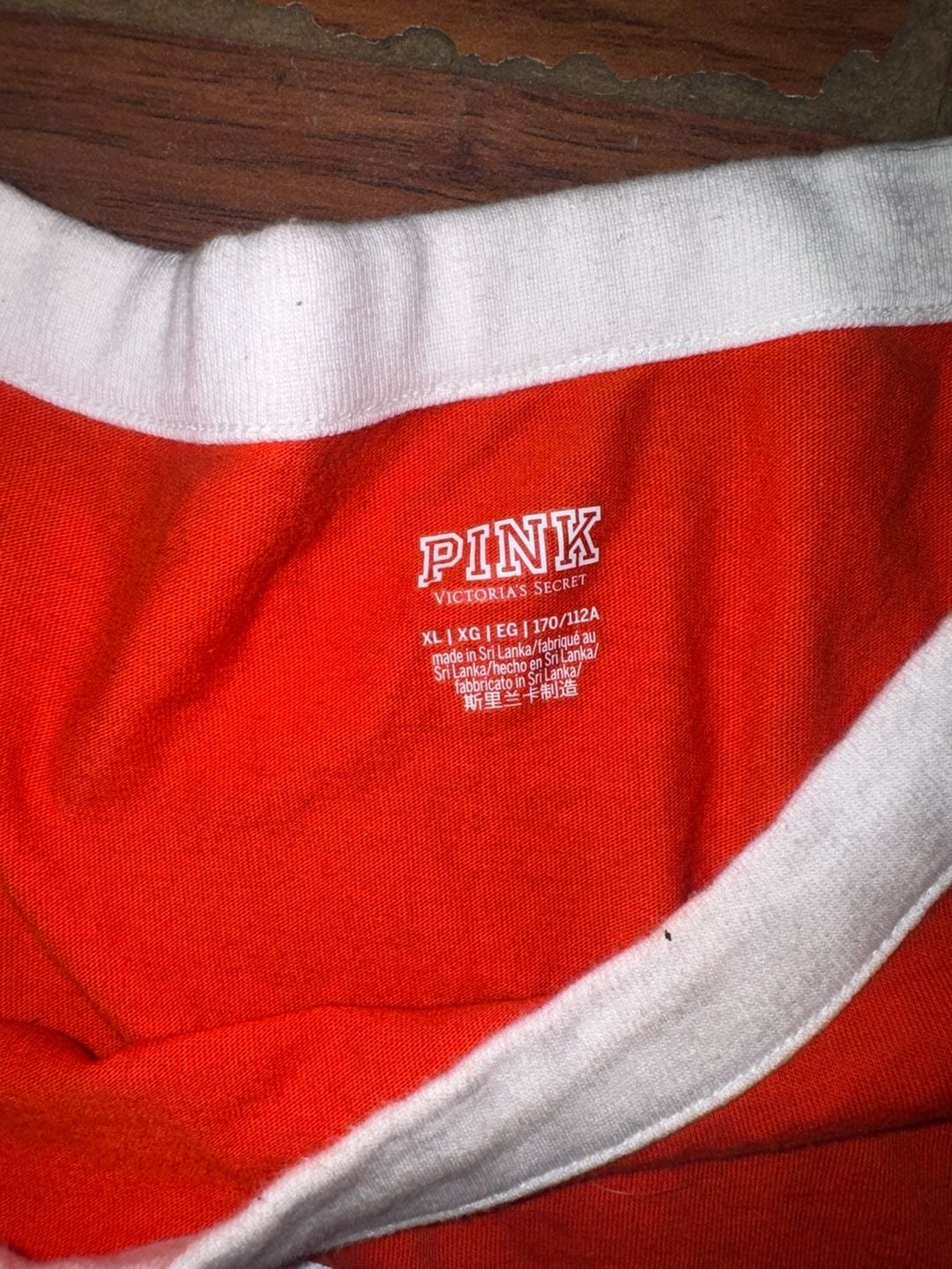Victoria's Secret PINK Logo Campus Ringer Tee Orange White Trim XL 3