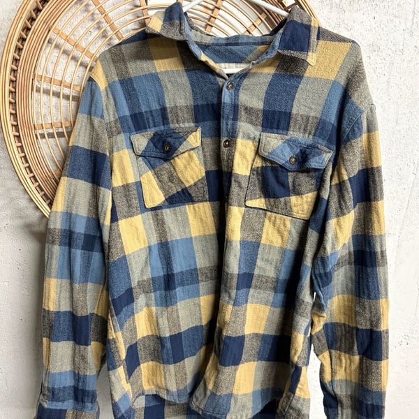 Field & Stream Blue Olive Green Buffalo Plaid Flannel Shirt Outdoor large