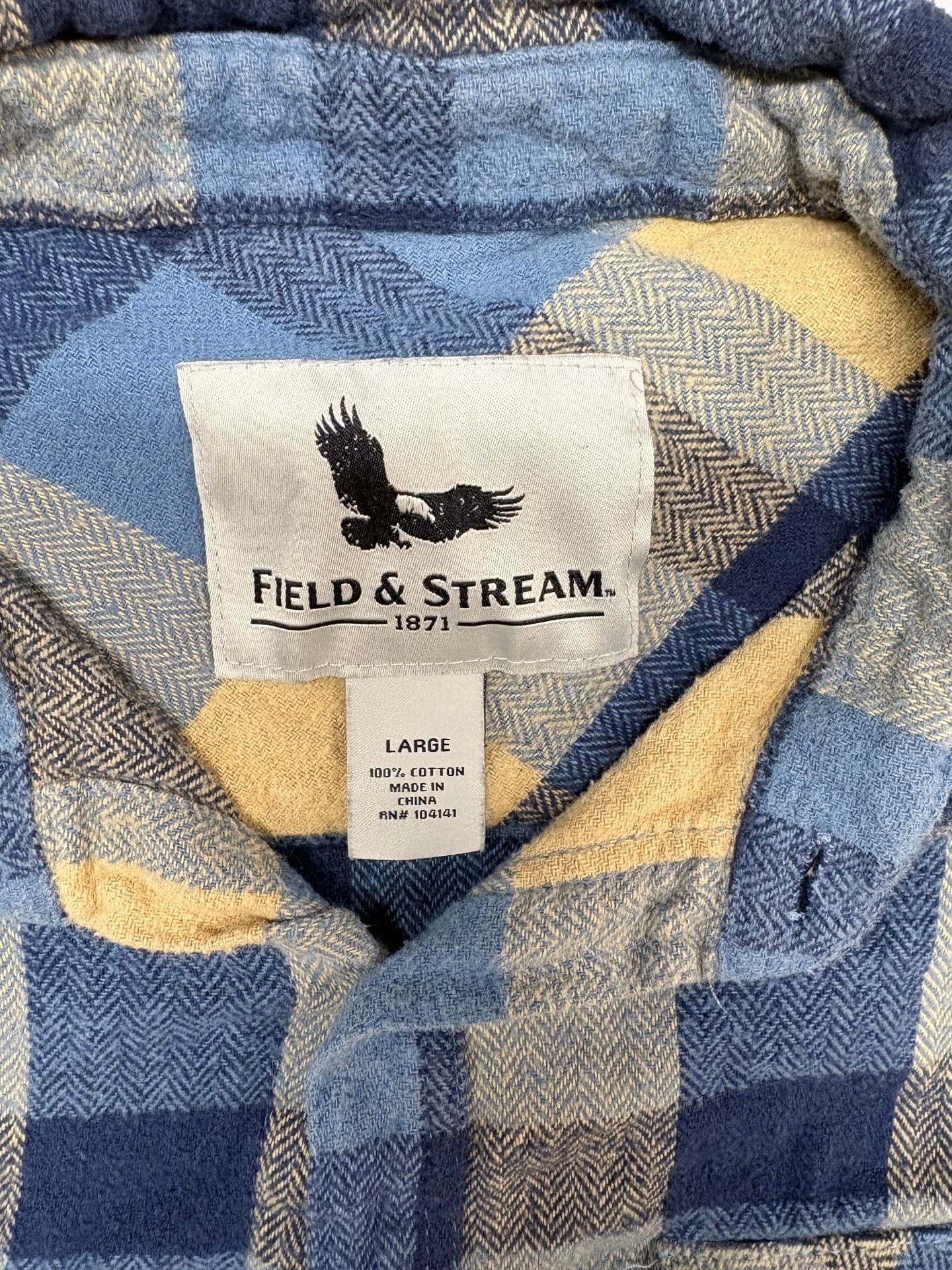 Field & Stream Blue Olive Green Buffalo Plaid Flannel Shirt Outdoor large 4