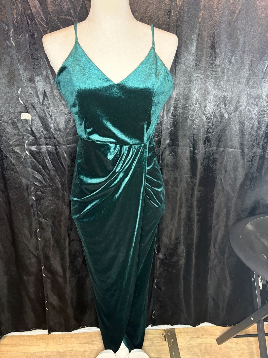 Chic Dark Green Velvet Dress - Velvet Bodycon Wrap Dress - , 2