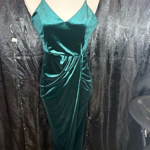 Chic Dark Green Velvet Dress - Velvet Bodycon Wrap Dress - ,