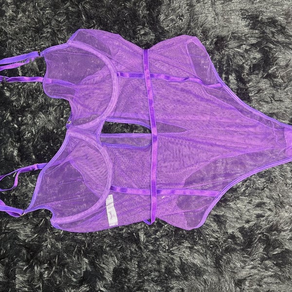 Savage Purple Sheer Women's One Piece Bodysuit Adjustable Strap Underwired