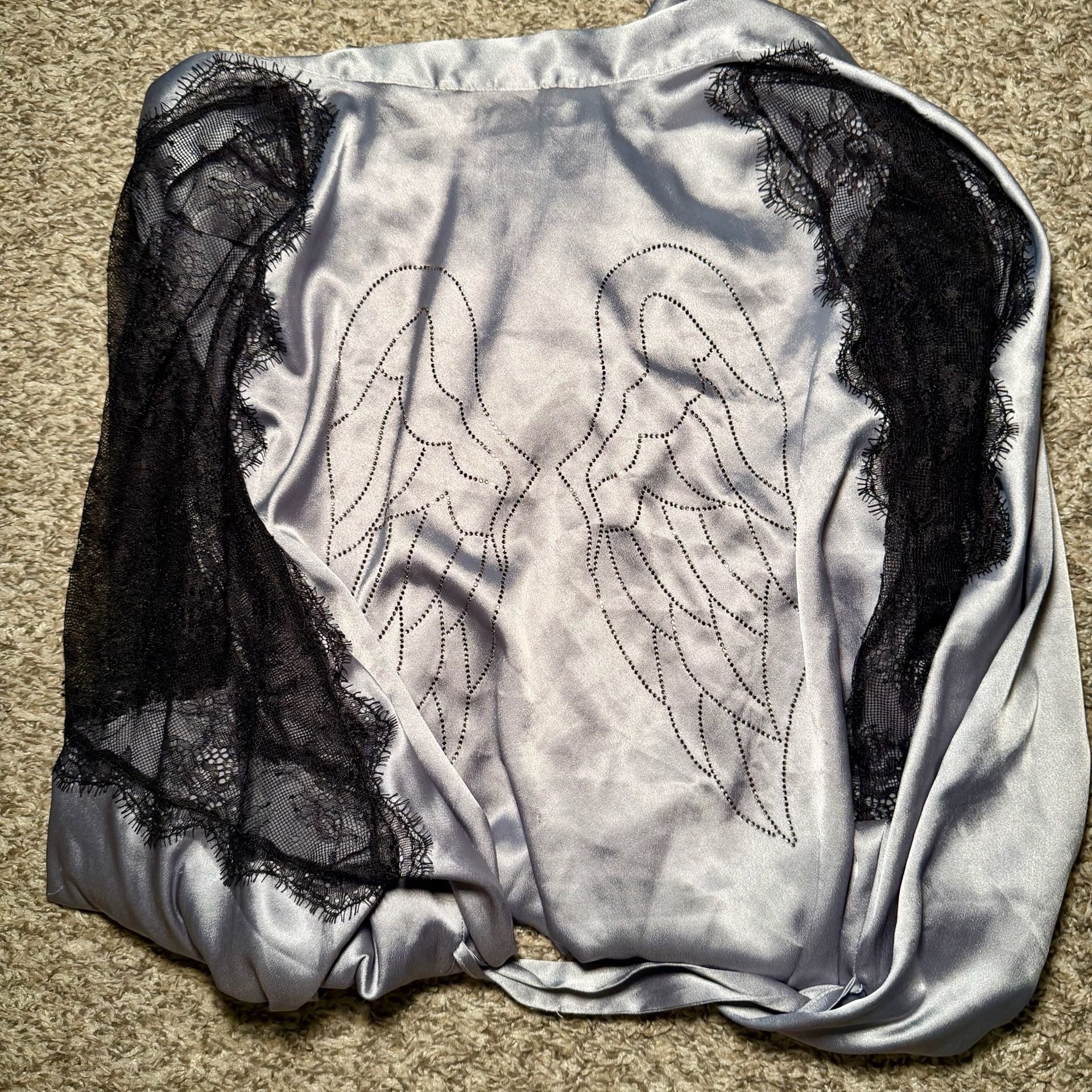 Victoria’s Secret Satin Lace Robe Angel Wings Gray Kimono M/L 4