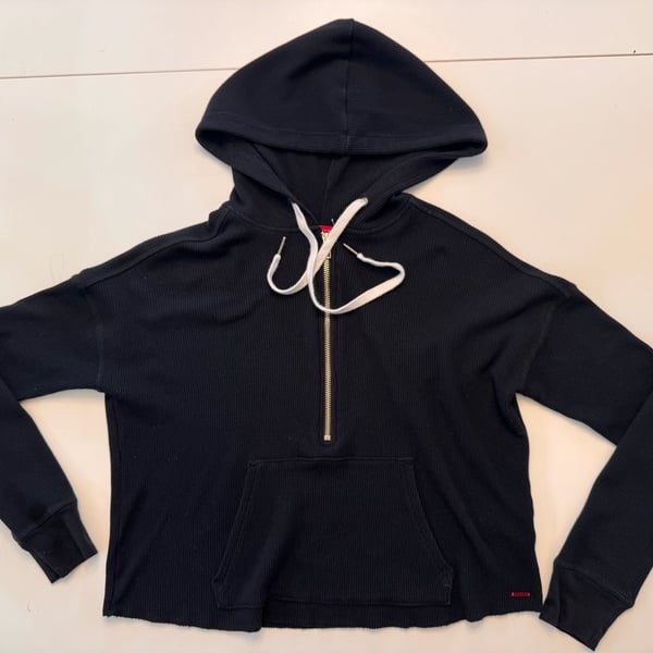 n:Philanthropy Waffle Knit Quarter-Zip Hoodie Black XS