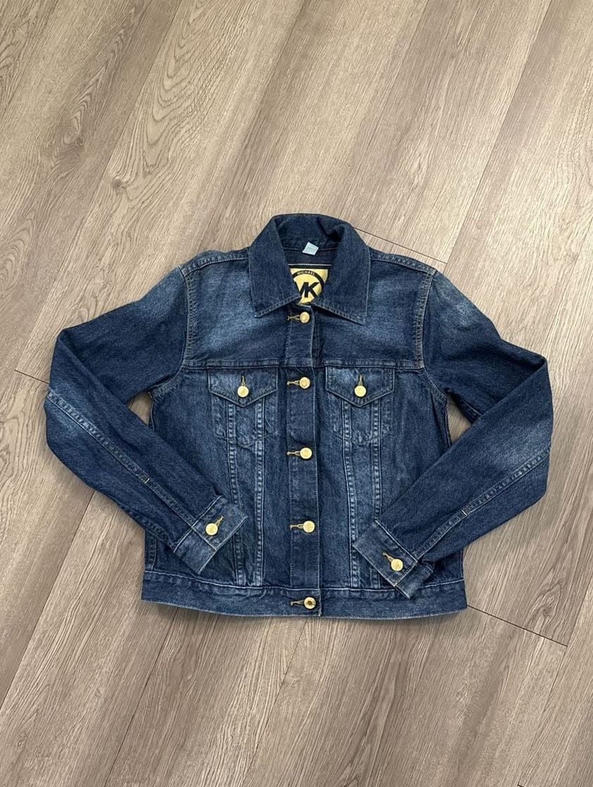 Michael Kors Dark Indigo Wash Denim Jacket with Gold Logo Buttons 2