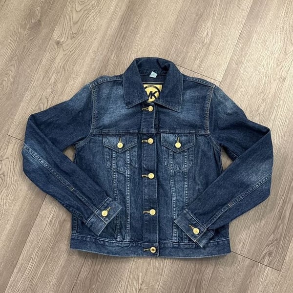 Michael Kors Dark Indigo Wash Denim Jacket with Gold Logo Buttons