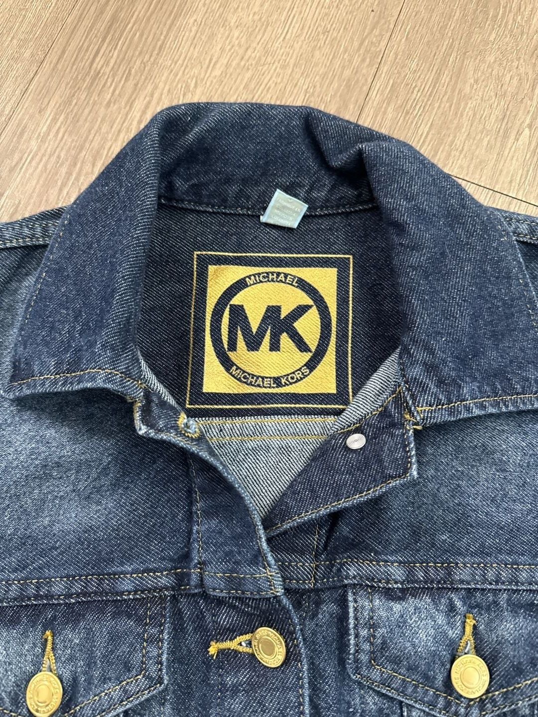 Michael Kors Dark Indigo Wash Denim Jacket with Gold Logo Buttons 3