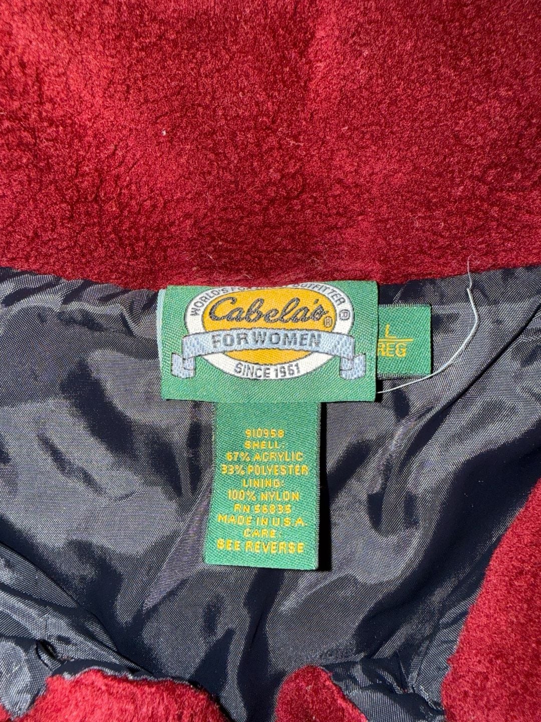 Vintage Cabela's For Women Southwest Aztec Fleece Button Jacket Burgundy Green L 2